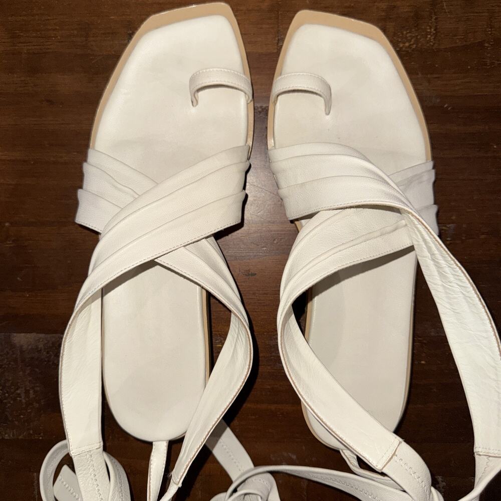 Revolve Tibi Miles Ivory Leather Ankle Wrap Strap Sandals 37= Sz 7 US EUC Vibram - Picture 8 of 8